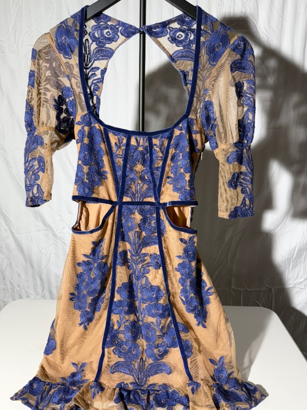 For Love & Lemons Blue Embroidered Lace Cutout Mini Dress Size S
